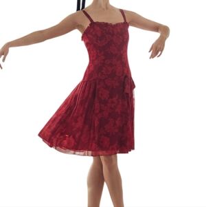 NWT London Times Red Floral Midi Dress Bow Sleeveless Fit & Flare Size 12